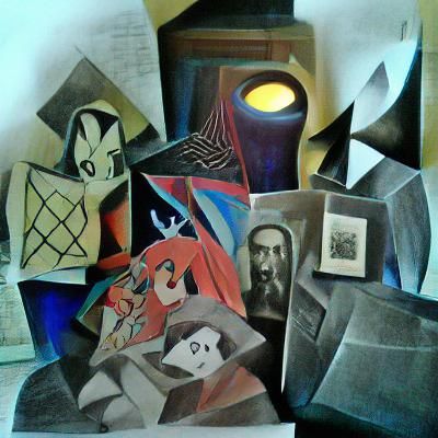 Ink Sacrifice Cartoon in Abstract Cubist Style