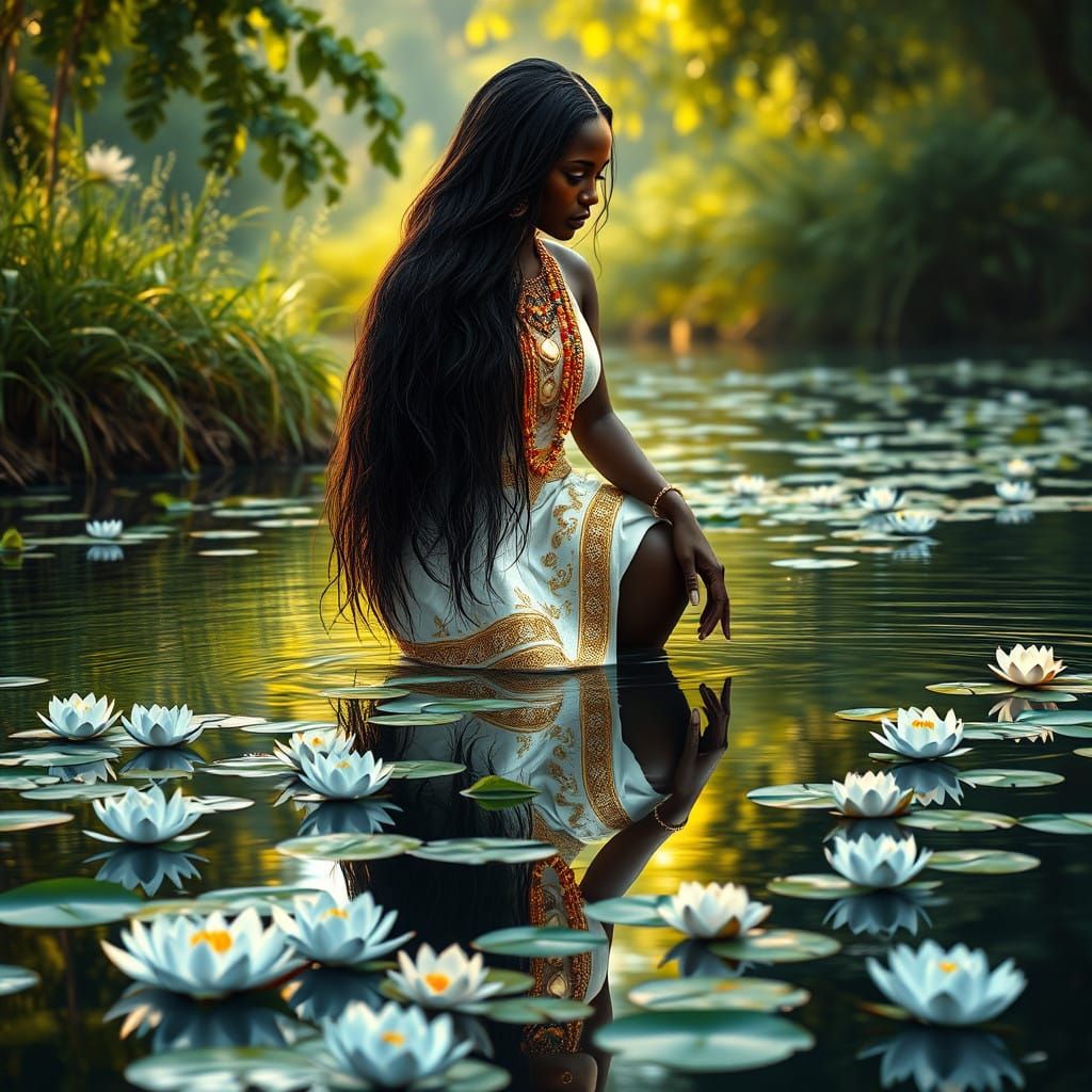 Surreal Ebony Goddess Seeks Reflection in Serene River Lands...
