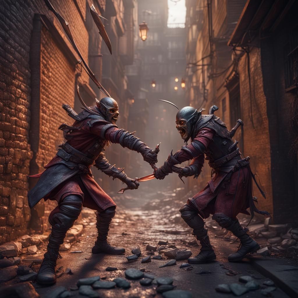 Humanoid Cockroaches Knife Fight: Fantasy Concept Art