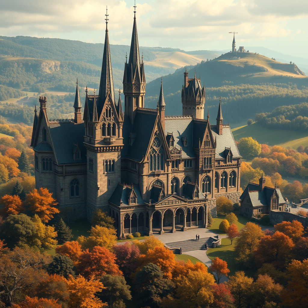 Majestic School in Dreamlike Fantasy Landscape