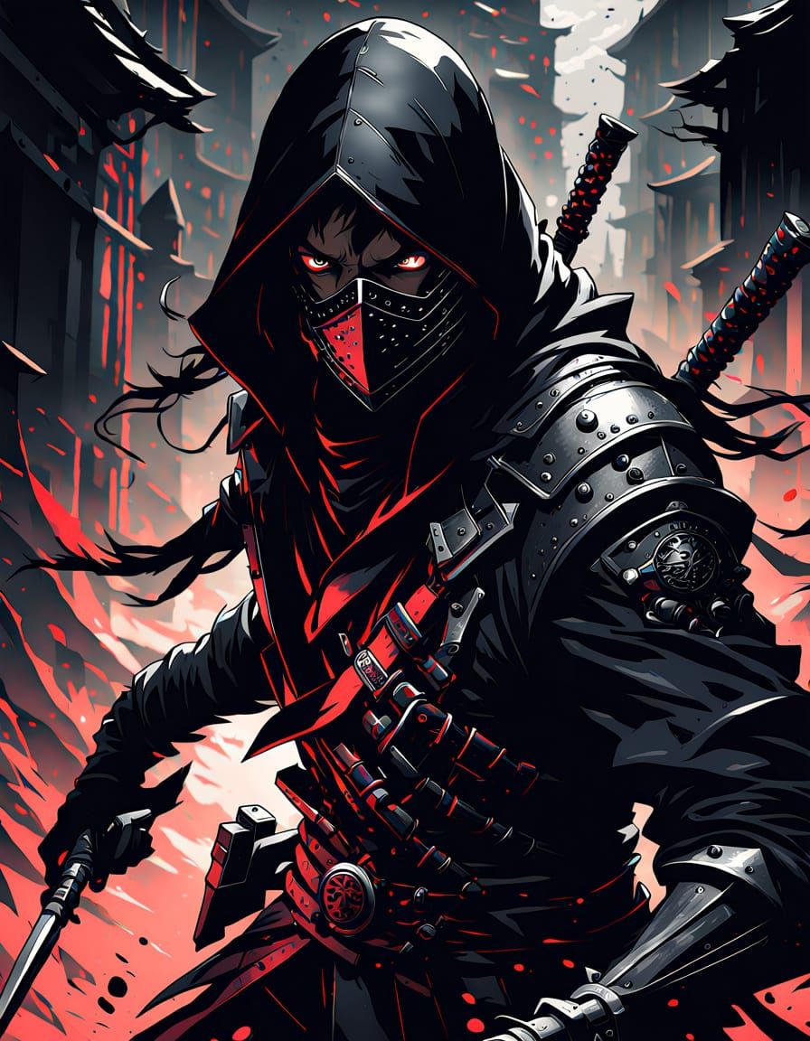 Anime Assassin in Shadows with Obsidian Armor