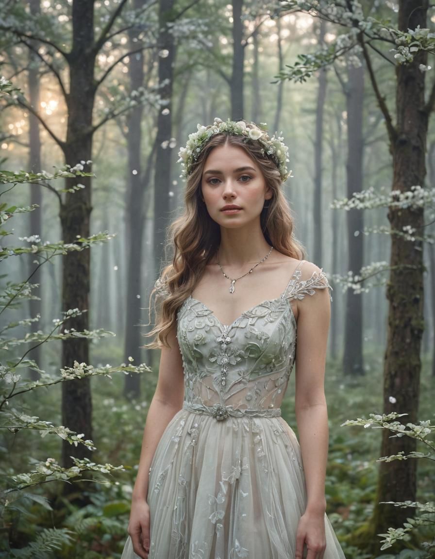 Ethereal Woman in Misty Forest: Watercolor Papercraft Portra...