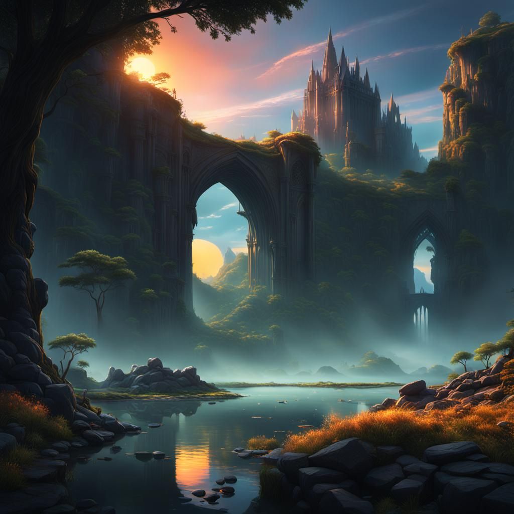 Nature Sunrise in Detailed Matte Painting Style