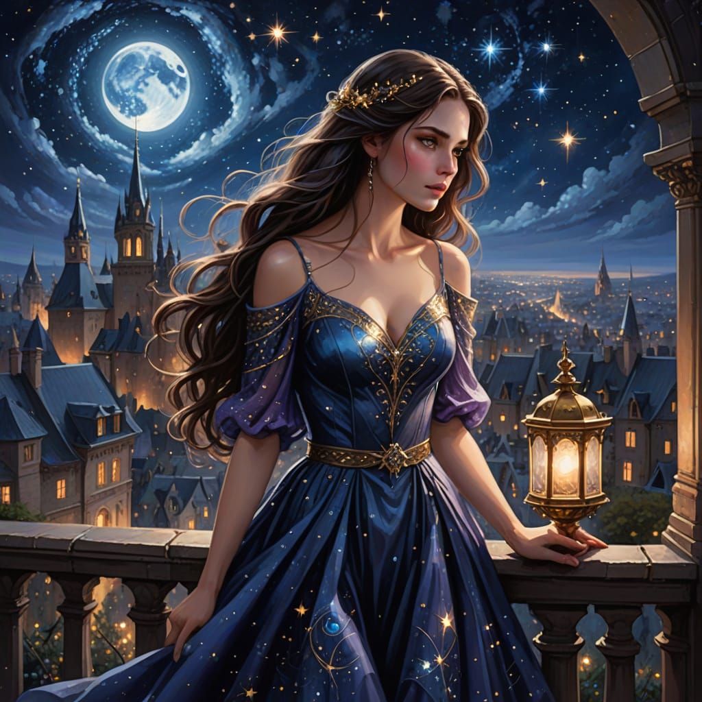 Ethereal Nighttime Scene with Romantic Fae Encounter