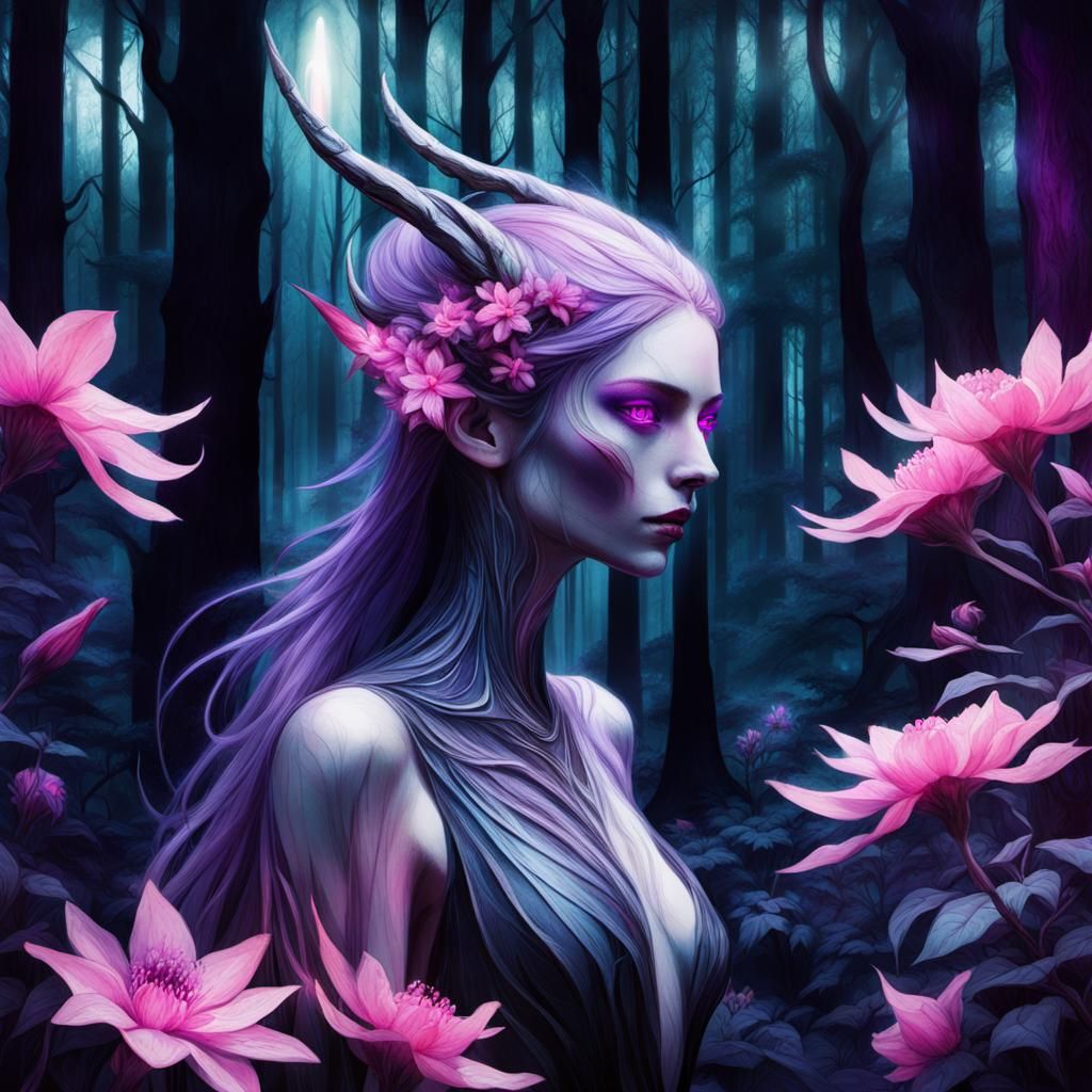 Mystical Elf in Enchanted Forest: Surreal Glitch Art