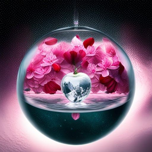 Crystal Apple Dropping Into Puddle: Detailed Digital Art