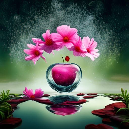 Crystal Apple Splash: Hyperdetailed Fantasy Art