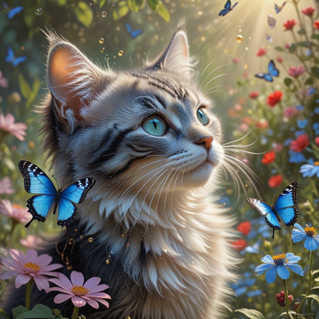 Whimsical Tabby Kitten with Sparkling Butterfly Wings in Vib...