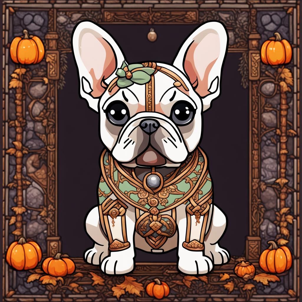 Cute French Bulldog in Chibi Style Halloween Mosaic