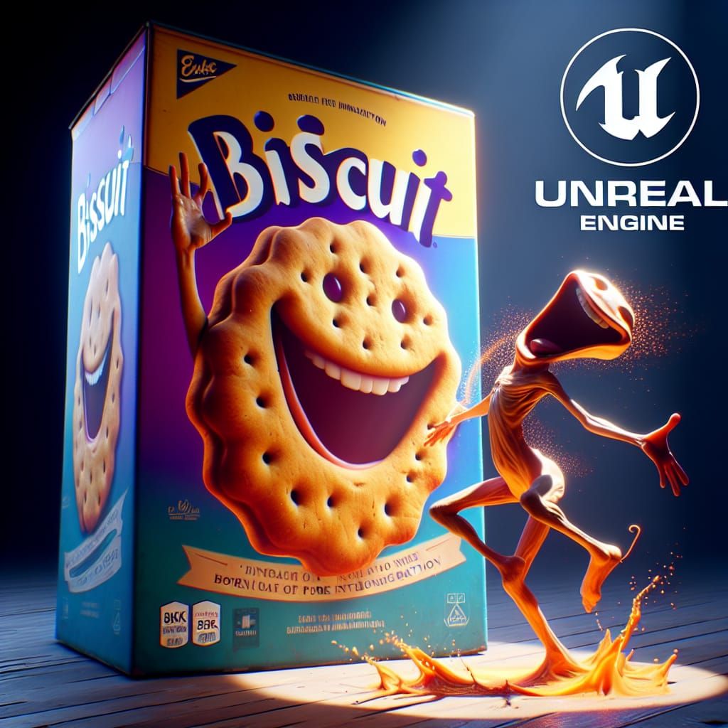 Surreal Character Dances on Biscuit Box, Matte Painting