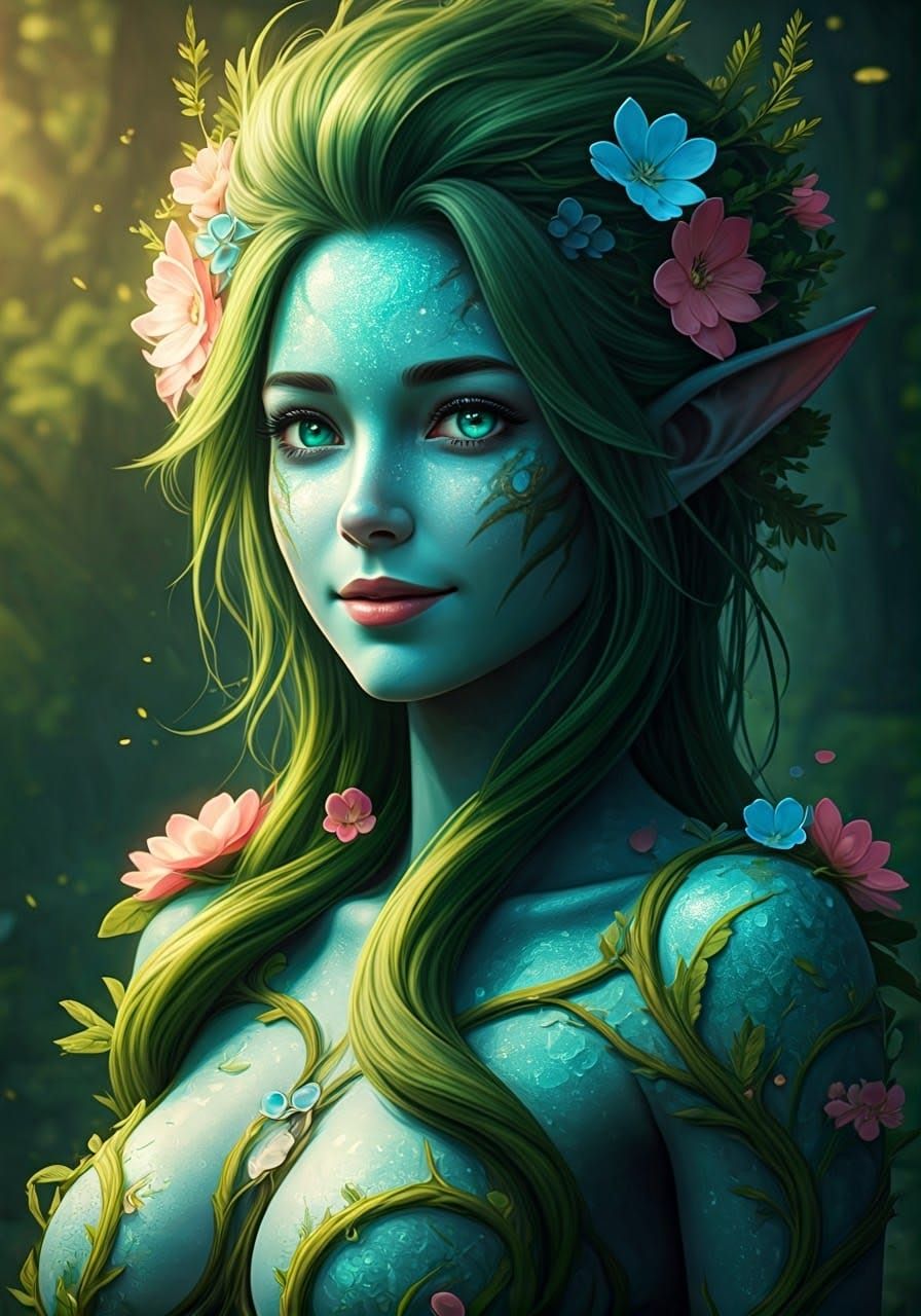 Enchanted Nature Goddess in Vibrant Forest