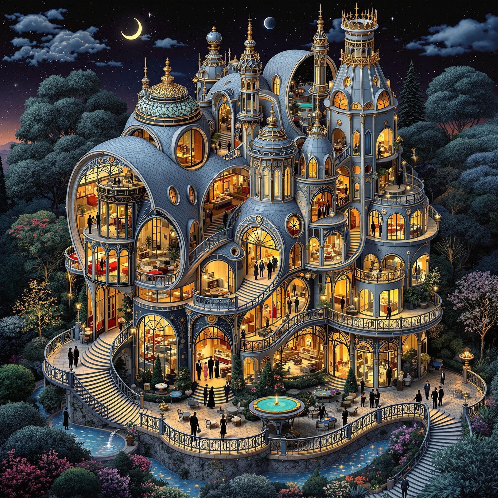 Surreal Art Deco Mansion with Fractal Geometry