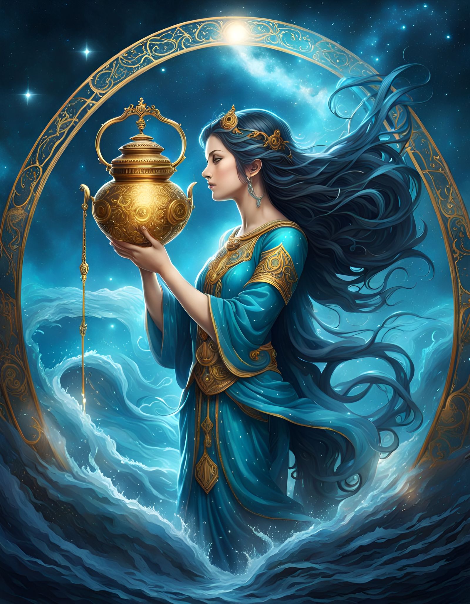 Ethereal Aquarius Water Bearer Illustration