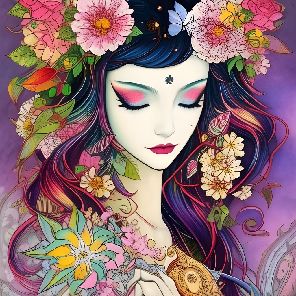 Mythical Flower Cat Illustration in 8K Resolution