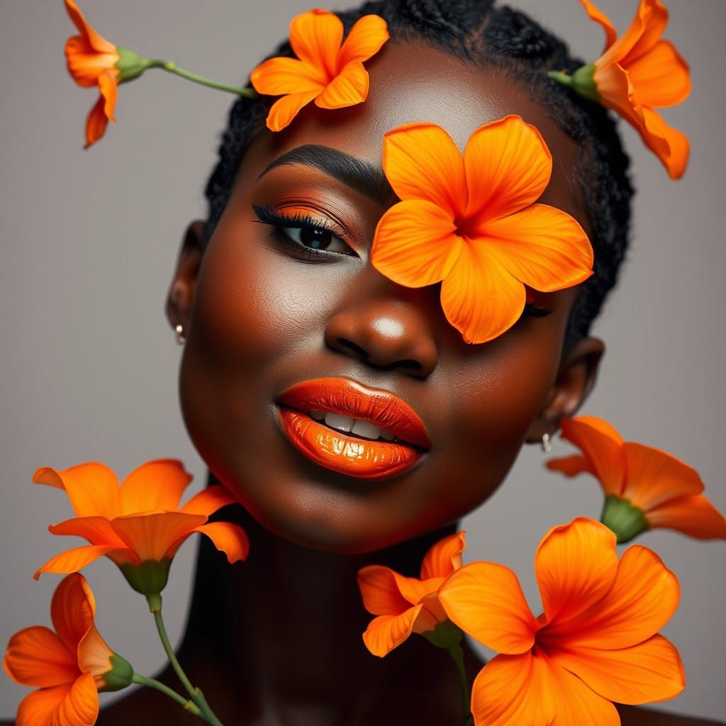 Elegant Black Woman in Vibrant Orange Attire