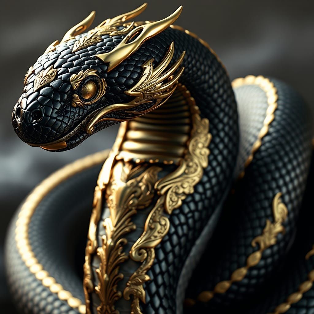 Armored Black Snake with Anime Highlights in 3D
