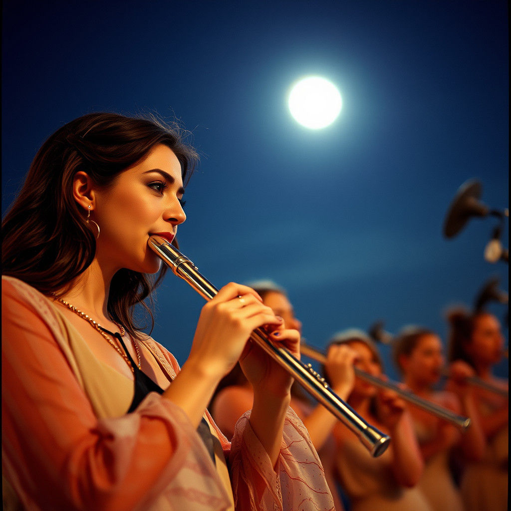 Cinematic Flute Band Performing Under the Moon