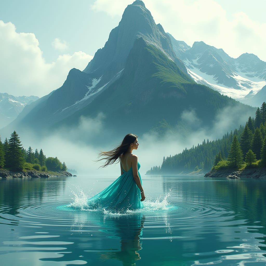 Mountain Range Paints Woman's Portrait on River