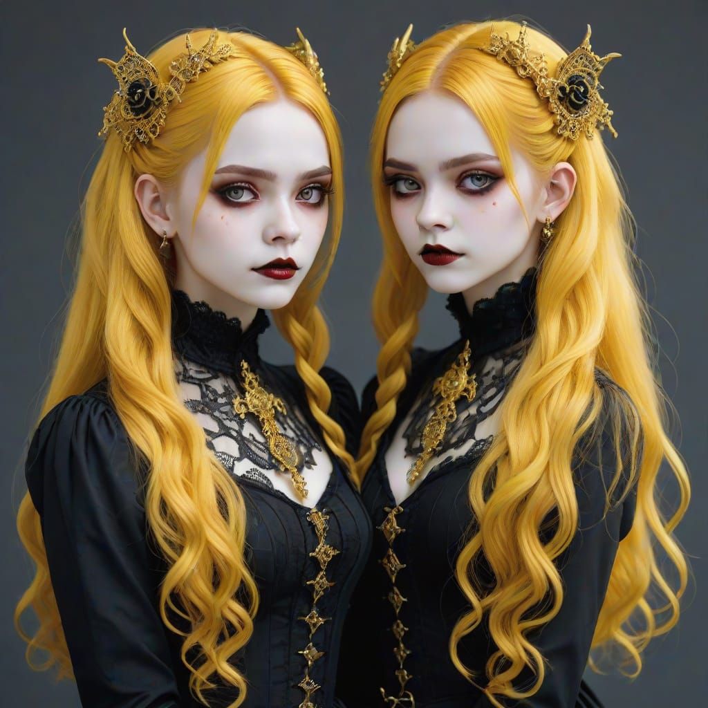 Gothic Women with Golden Hair in Elegant Victorian Style