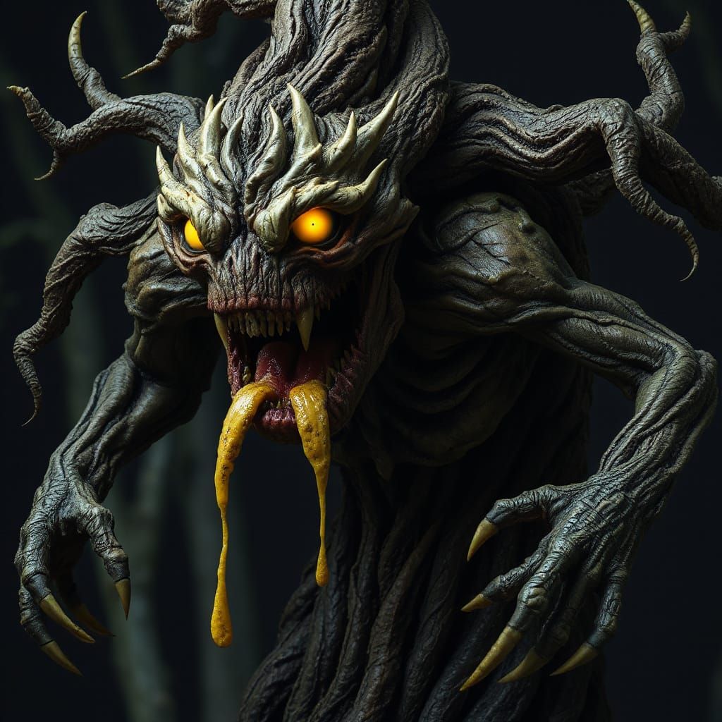 Eerie Tree Monster in Dark, Ominous Style