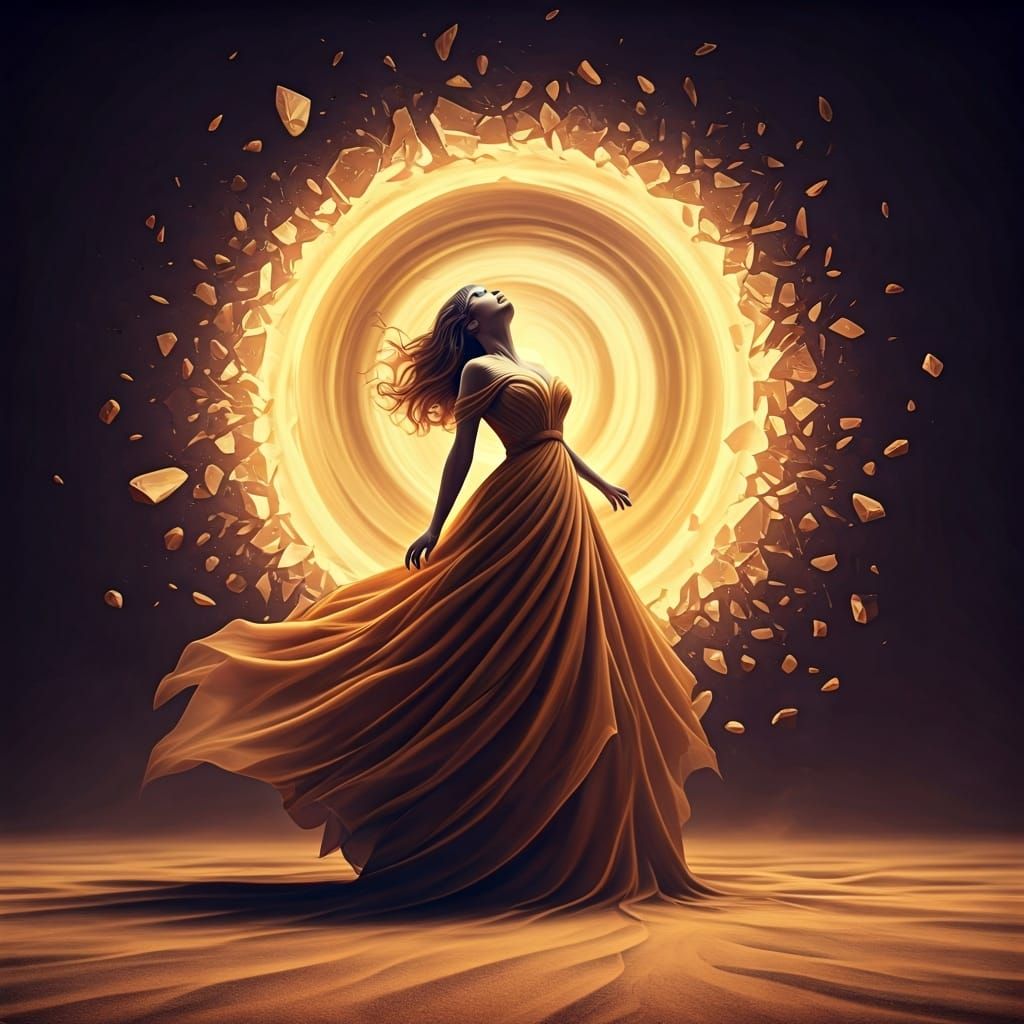 Earth Gown Floating Through Shattered Portal