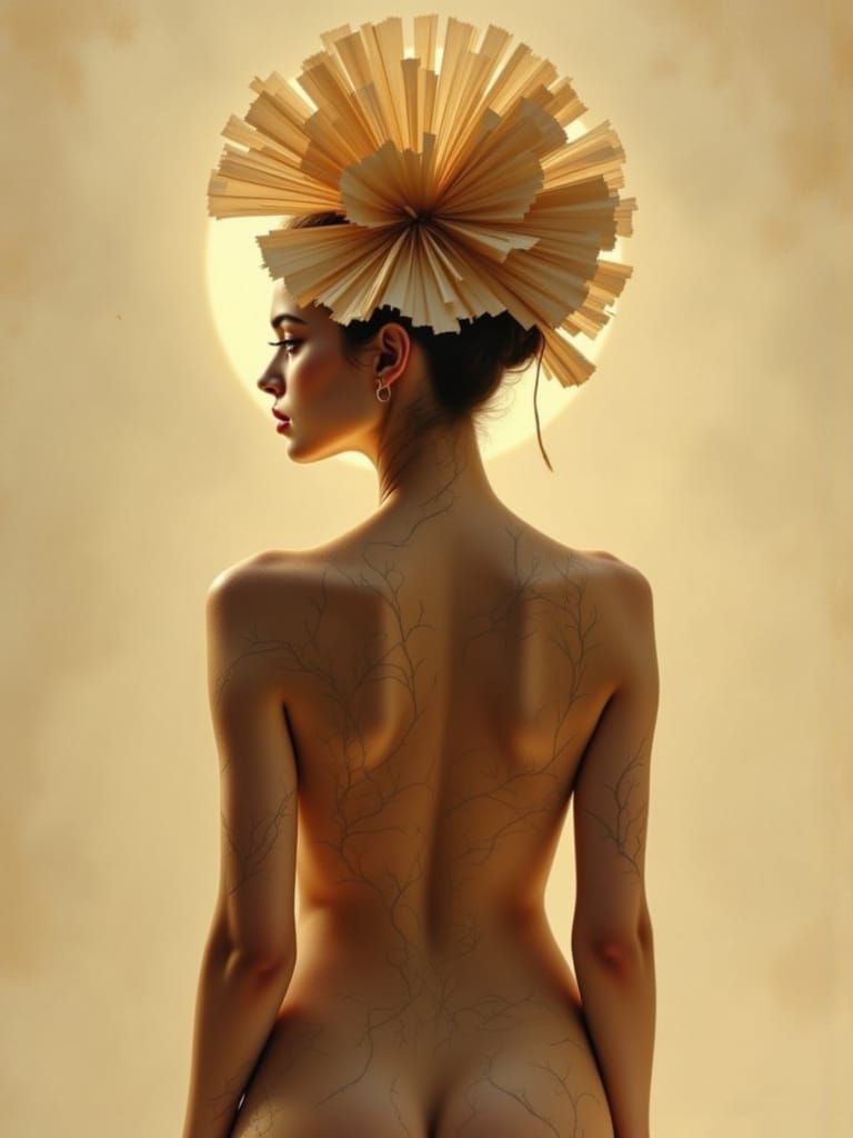 Ethereal Figure with Paper Halo in Beige Setting