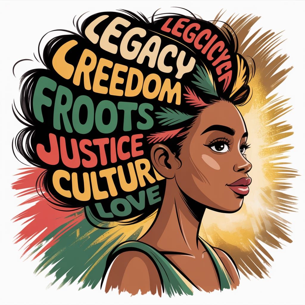 Proud Black Woman With Word Art Hair Illustration