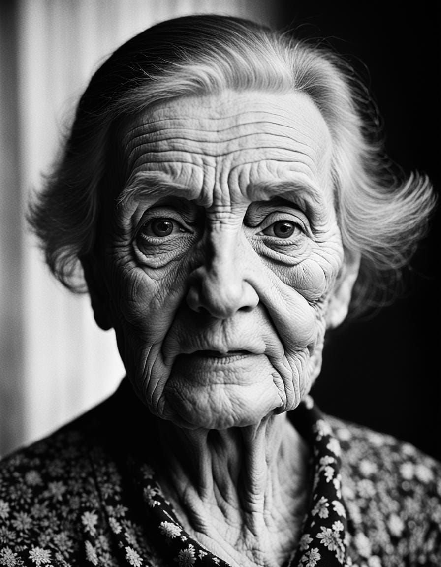 Striking Black and White Portrait of an Old Woman