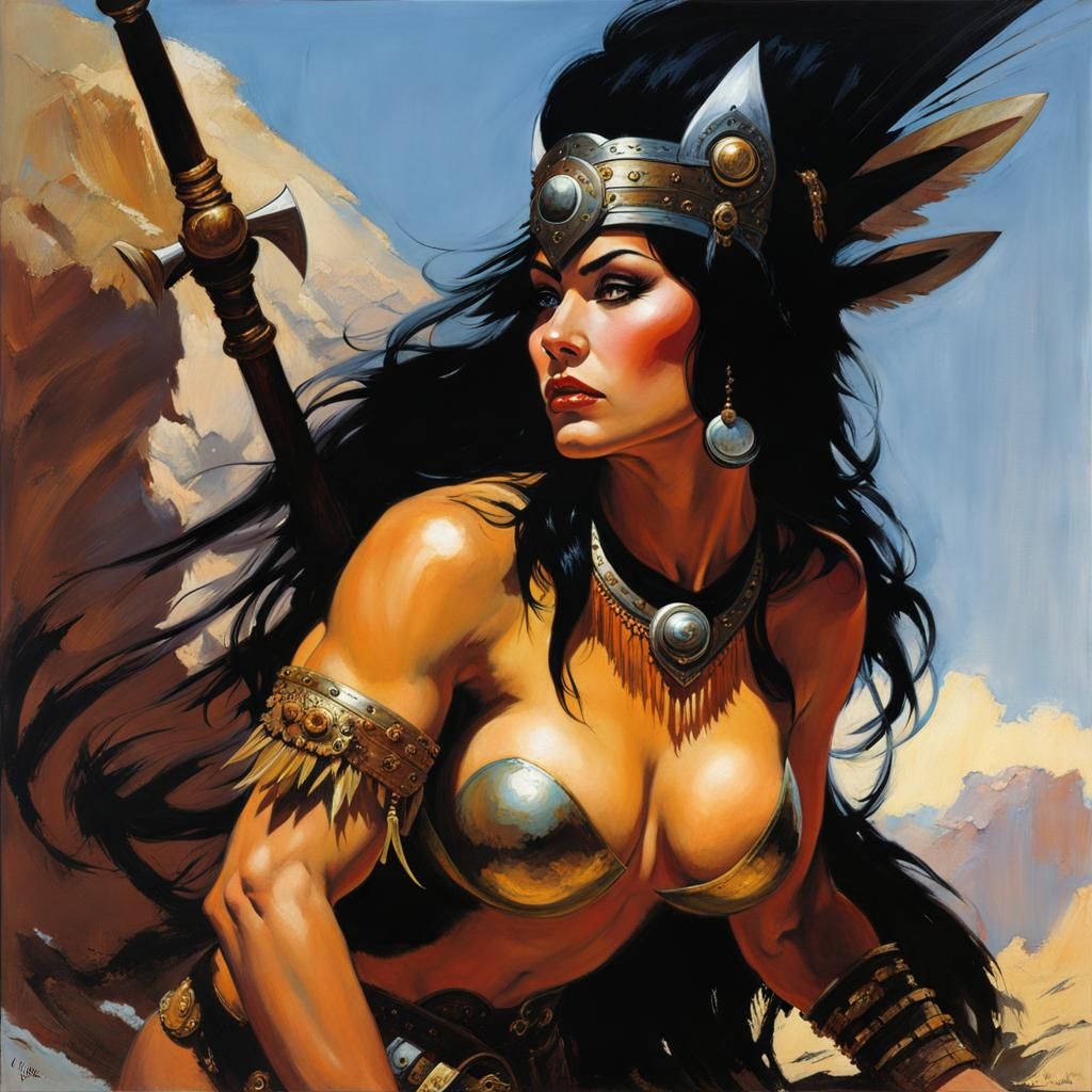 Detailed Fantasy Painting of a Nude Barbarian Woman