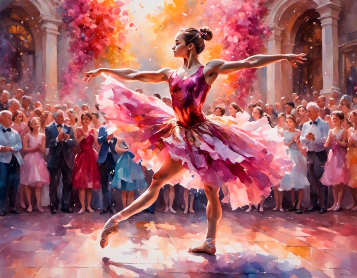 oil painting of a gymnast in a spectacular pose in a perform...