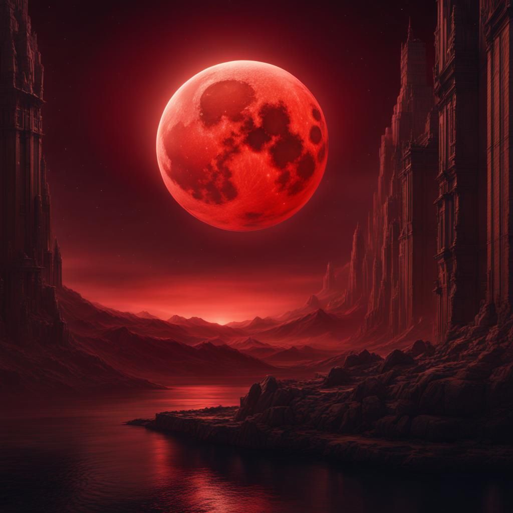 Epic Red Moon Digital Matte Painting