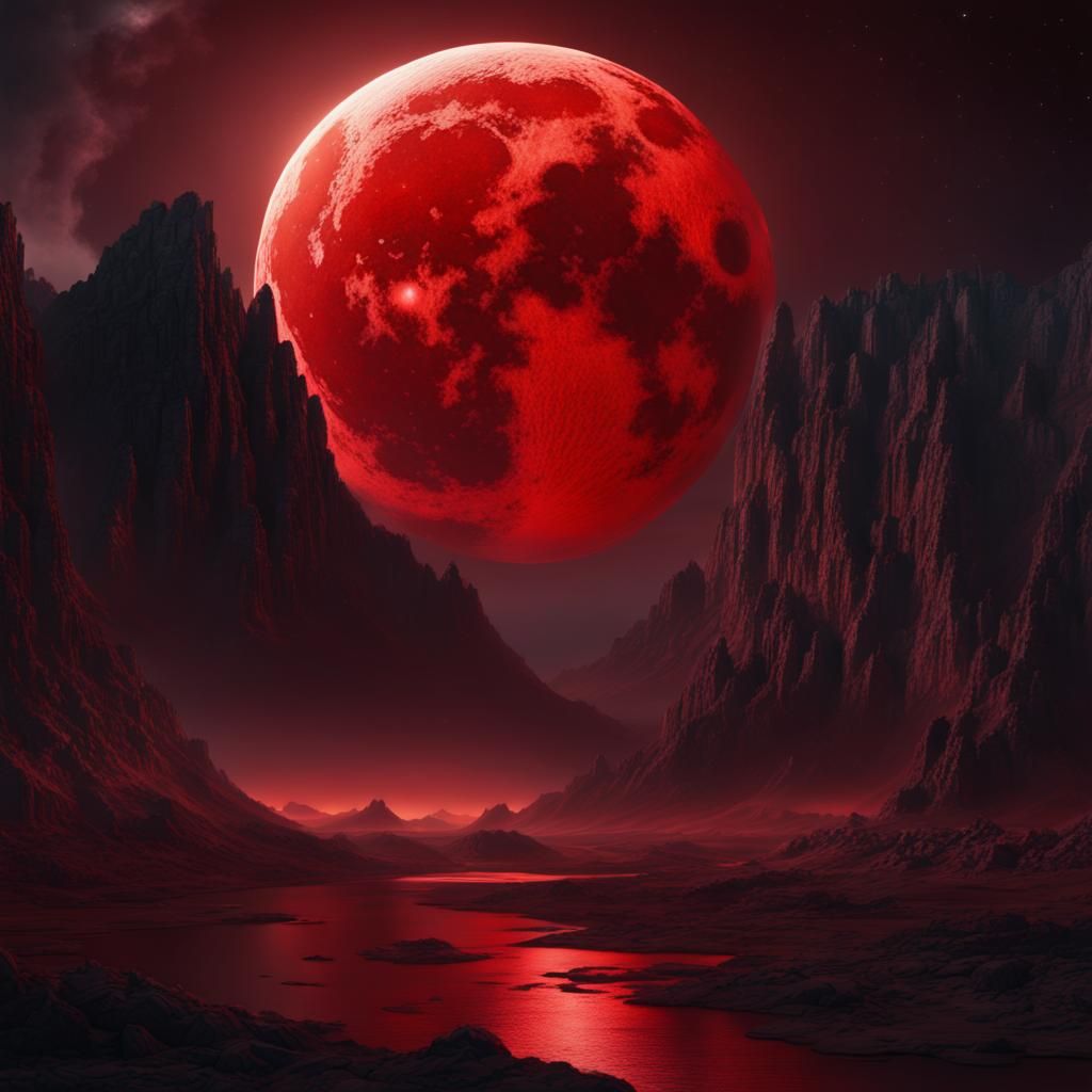 Epic Red Moon at Night: Digital Matte Painting