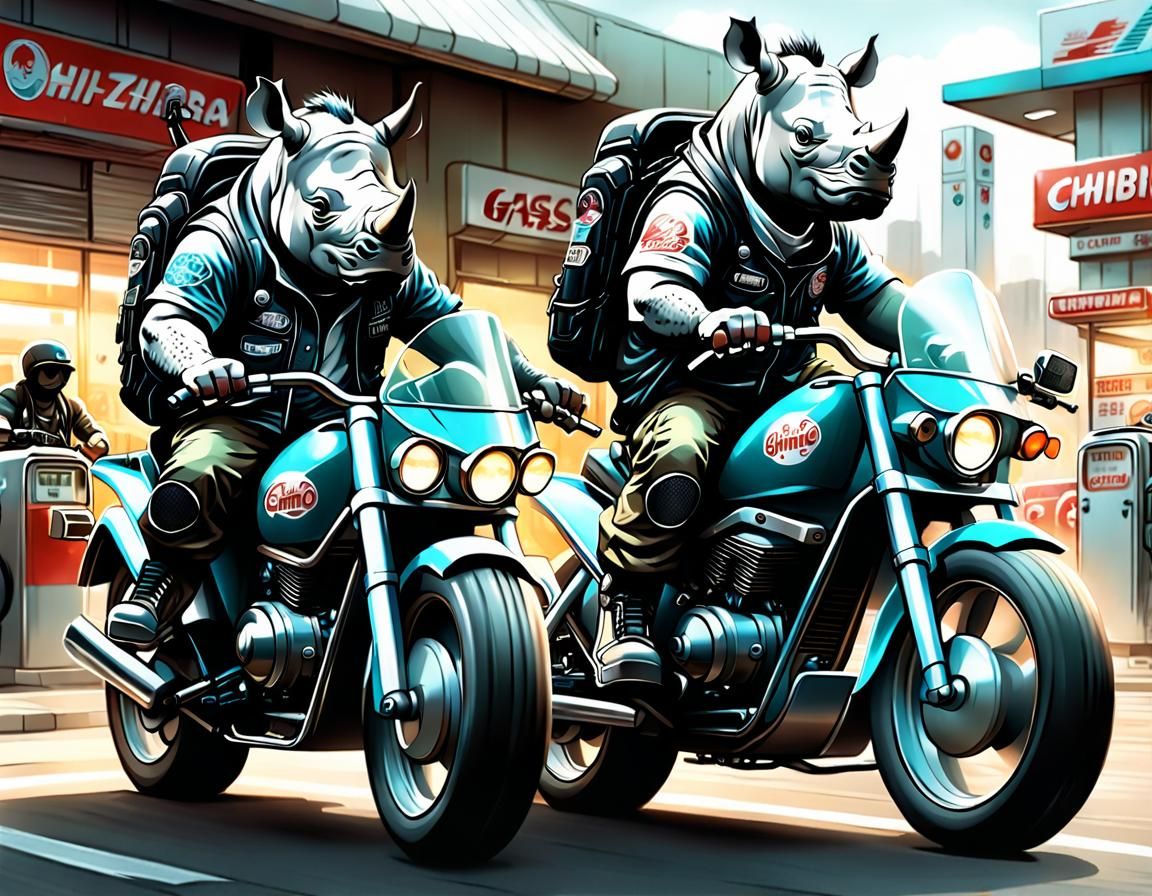 Chibi Rhino Biker Gang: Manga Style Illustration
