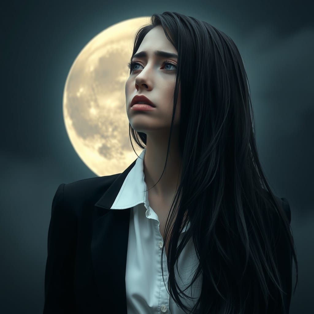 Mystifying Science Fiction Woman Under Full Moon
