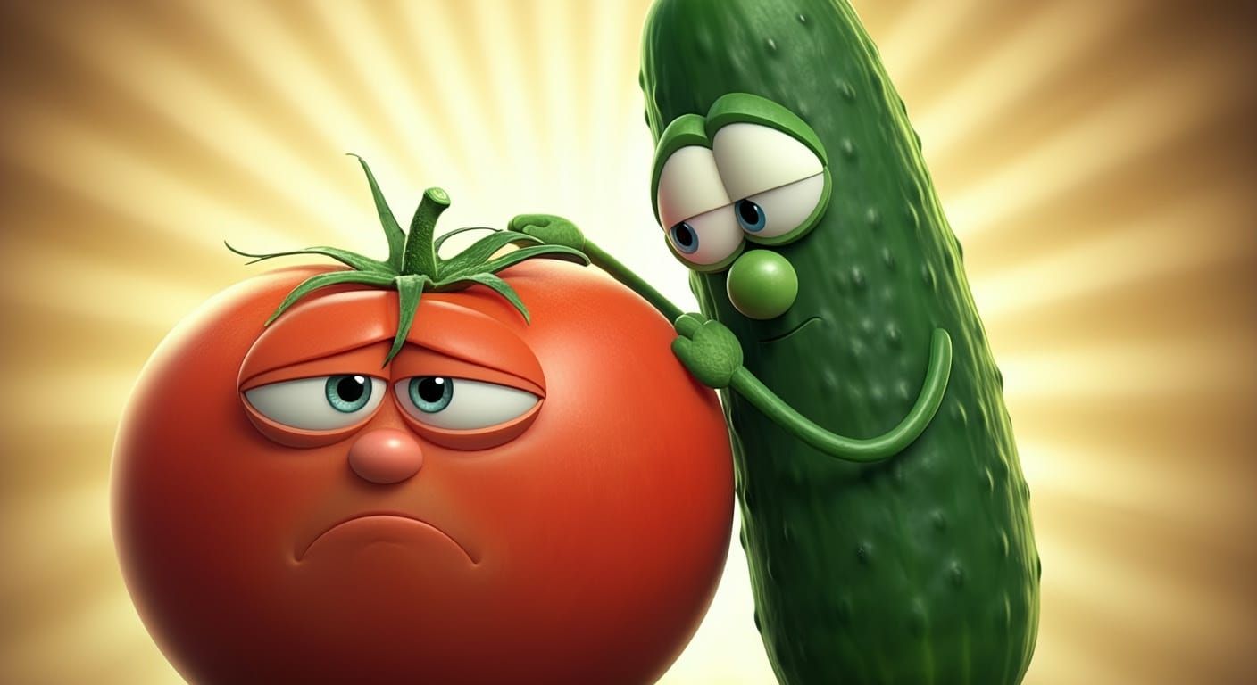 Grumpy Tomato Receives Gentle Cucumber Comfort