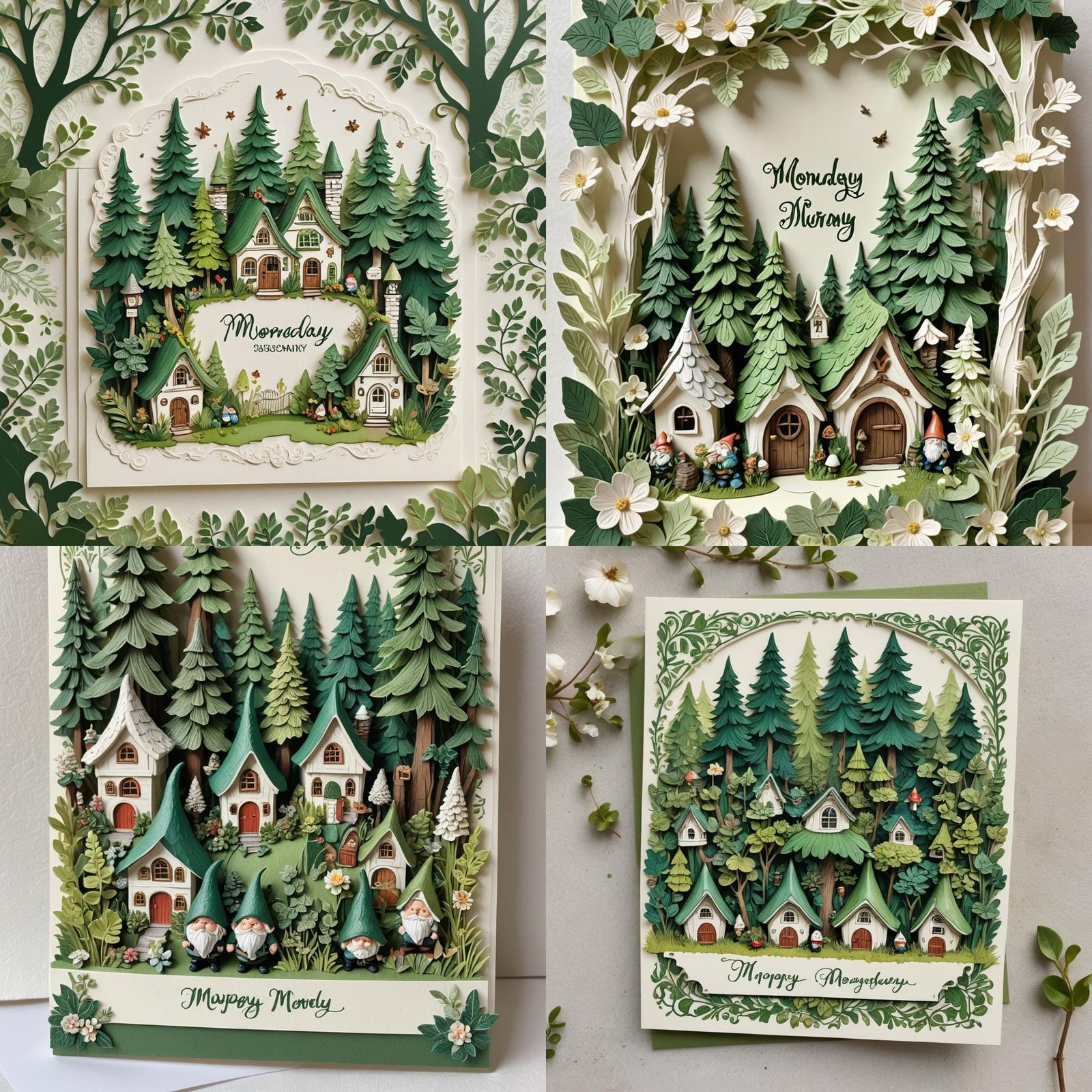 Miniature Gnome Houses Greeting Card in Lush Forest