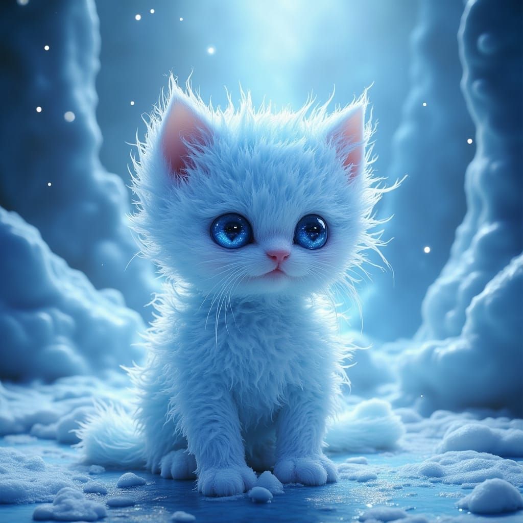 Ice Kitten on Throne in Ice Palace