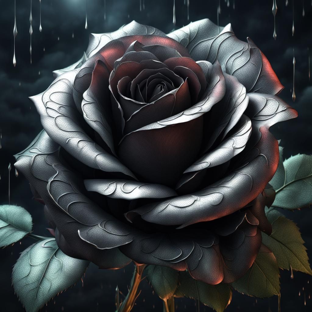 Dramatic Black Rose with Silver Edges, Matte Painting