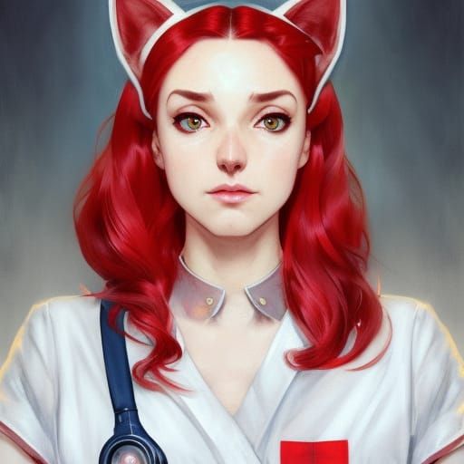Hyperdetailed Portrait of Nurse with Cat Ears