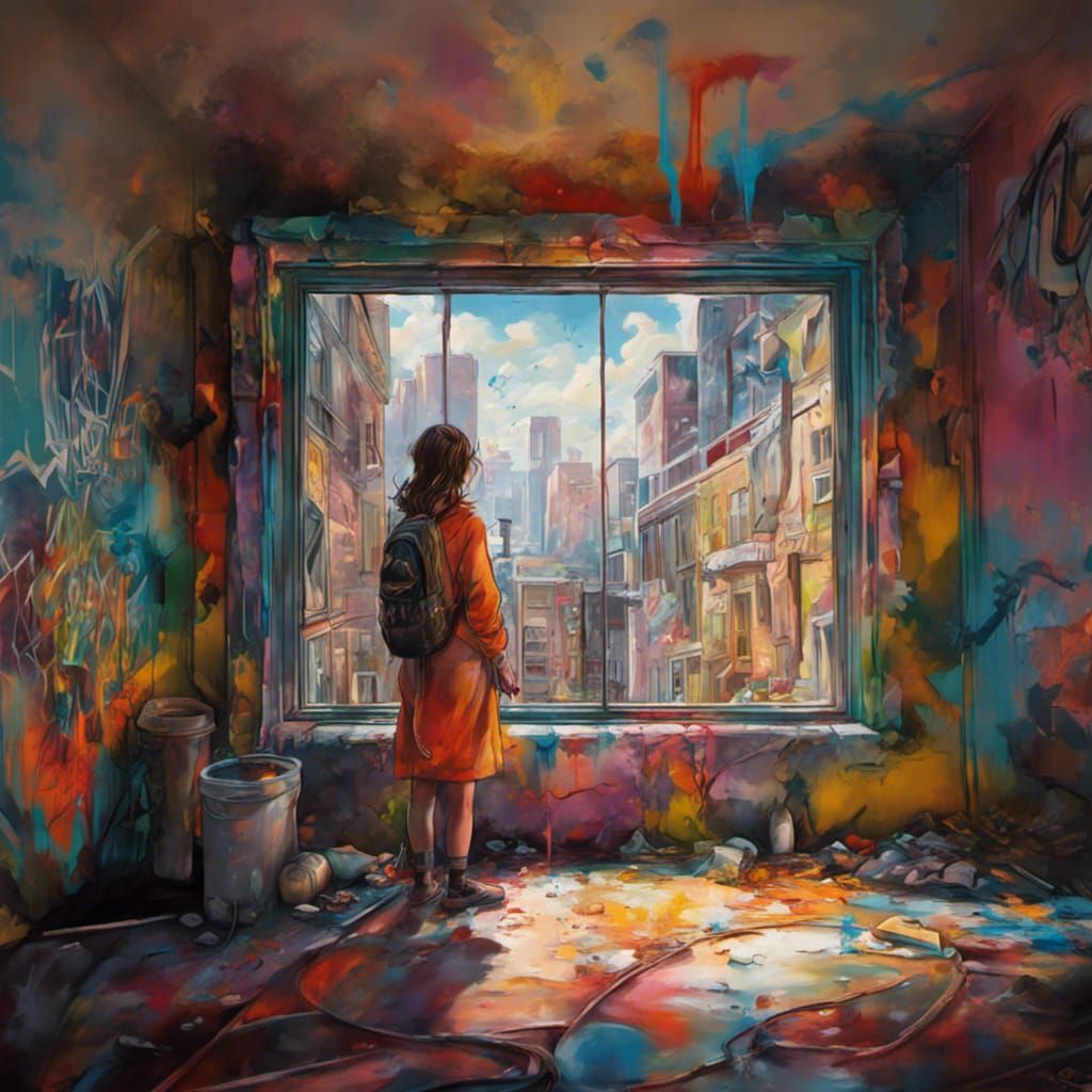 Woman Gazing Longingly: Graffiti Splash Art