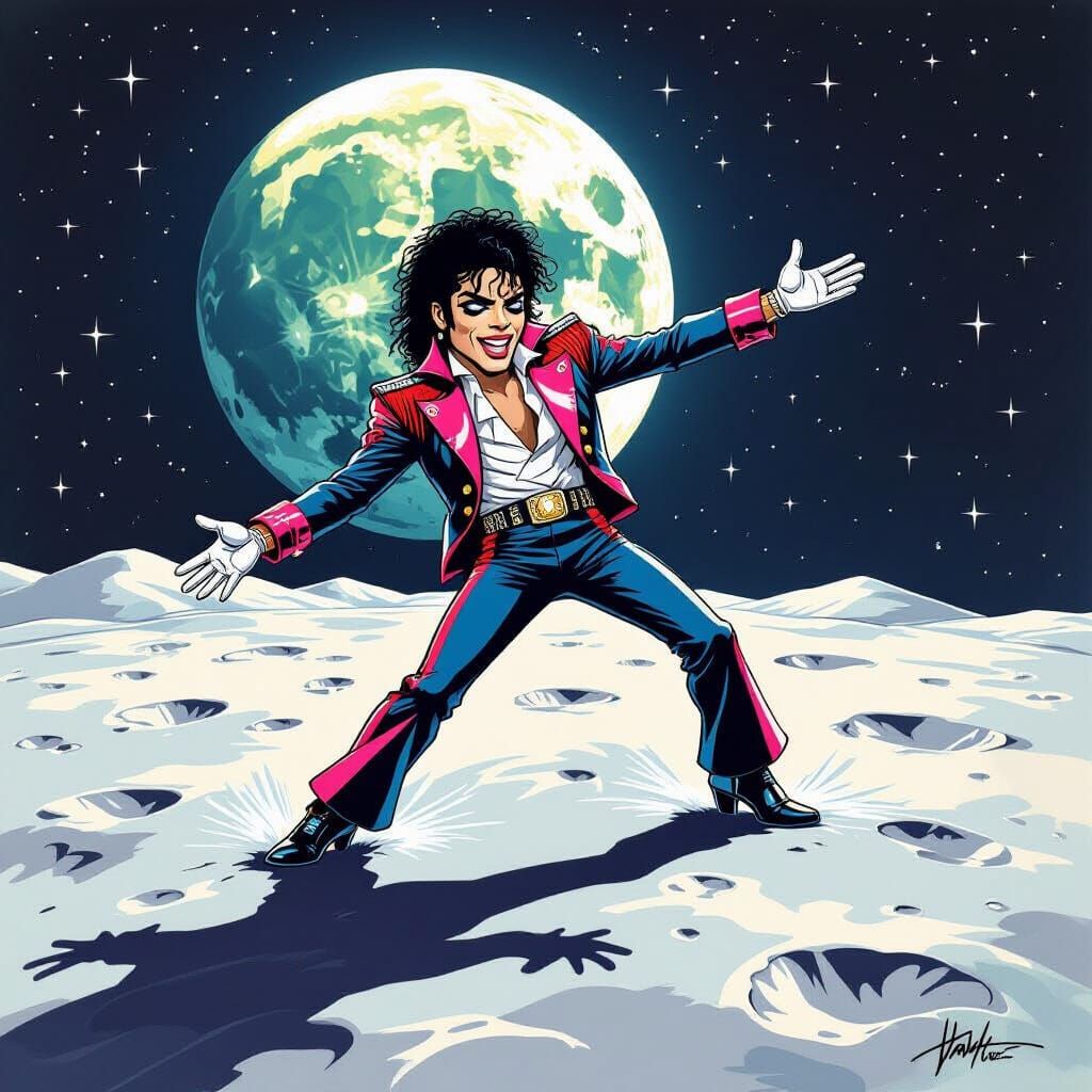 Michael Jackson Caricature Floating on Moon in Ralph Bakshi ...