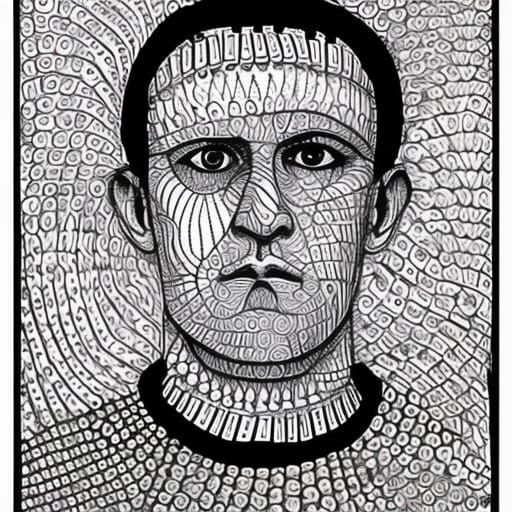 Julius Caesar Portrait in Wabi-Sabi Zentangle Style