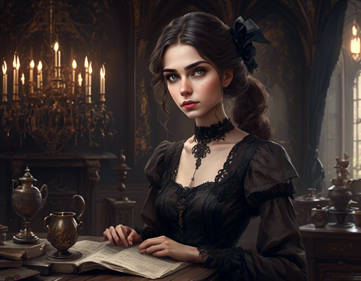 1920s Russian Girl in Gothic Mansion