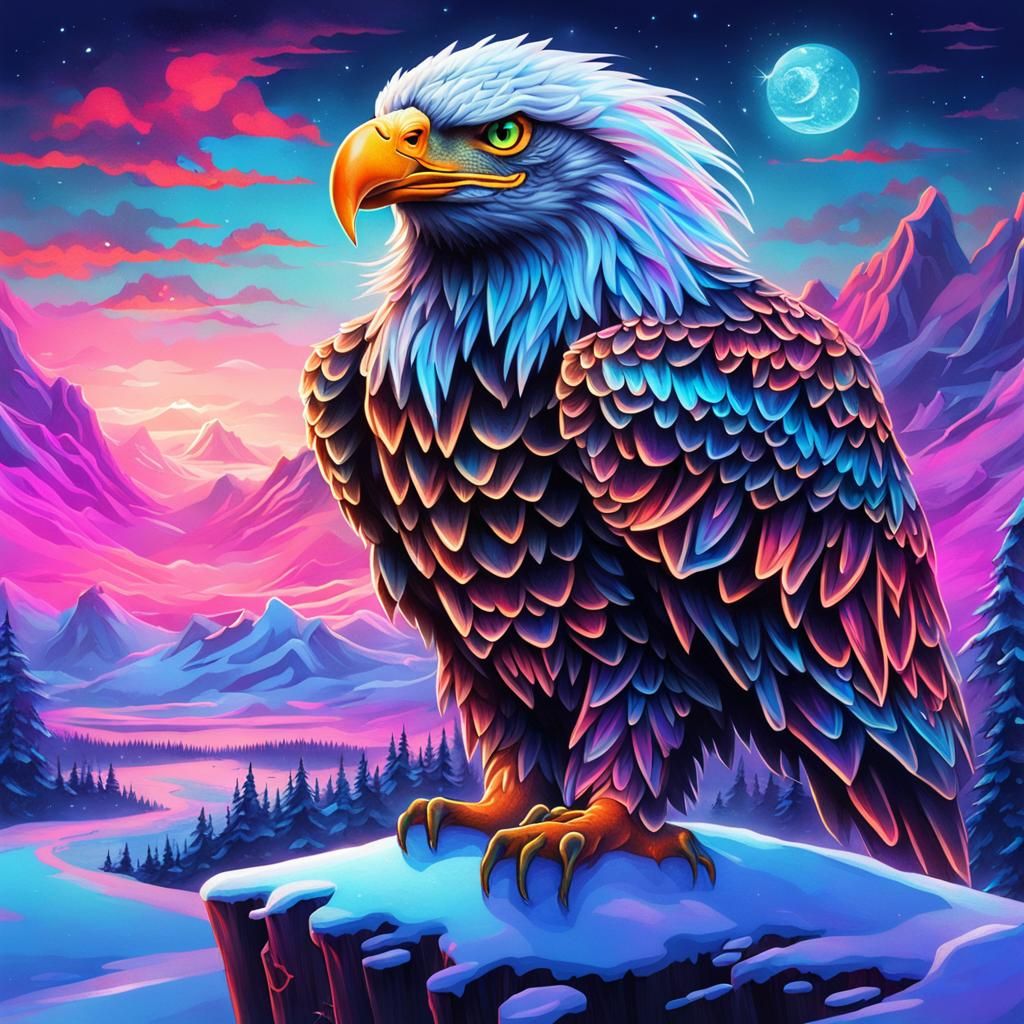 Neon Tattoo Eagle in Icy Wasteland