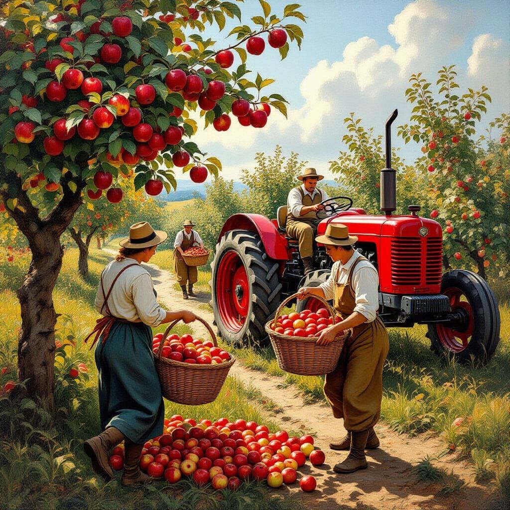Bountiful Orchard Oil Painting in Bruegel Style