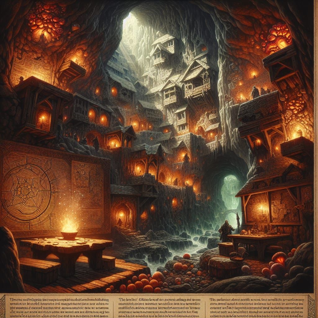 Fortified Medieval Cave Lair with Bioluminescent Fungi