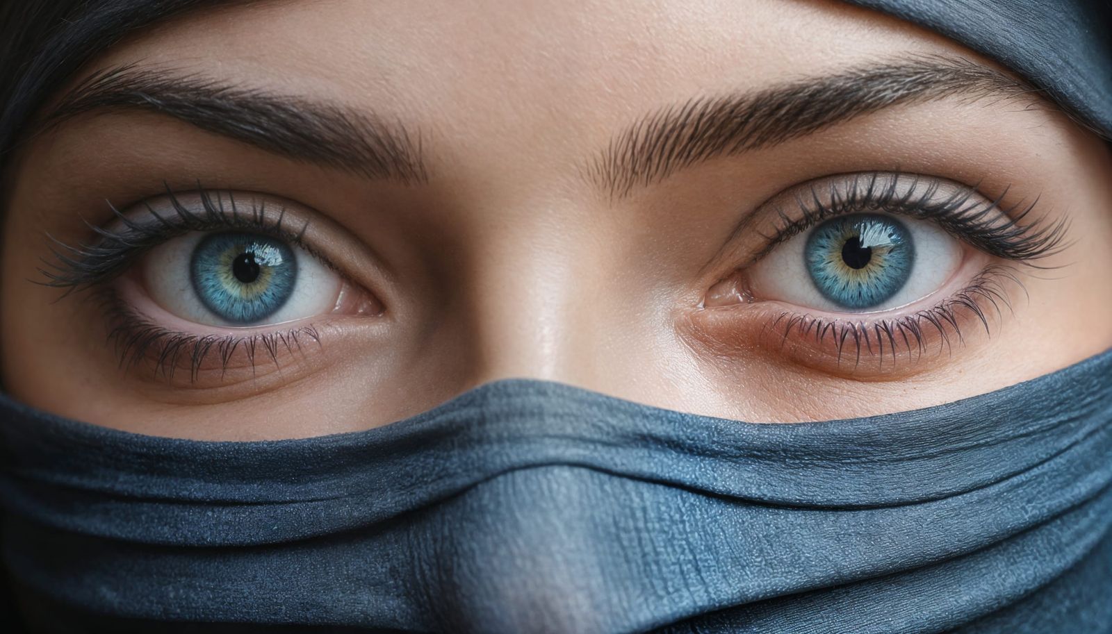 Woman's Blue Eyes in Niqab: 19th Century Oil Painting