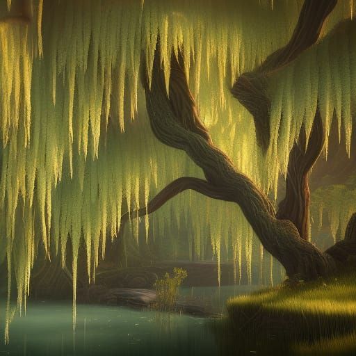 Detailed Weeping Willow Fantasy Concept Art