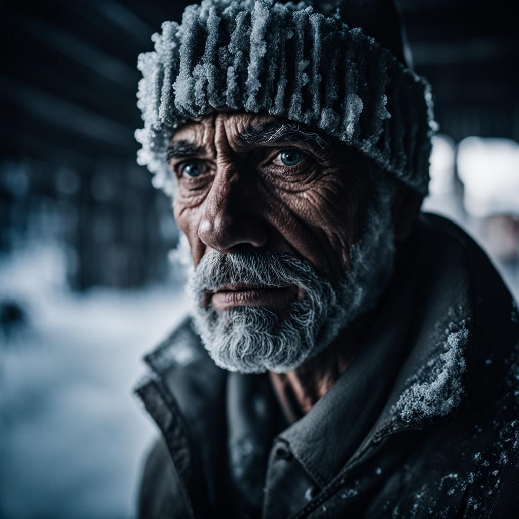 Icy Sculptor Portrait in Analog Film Style