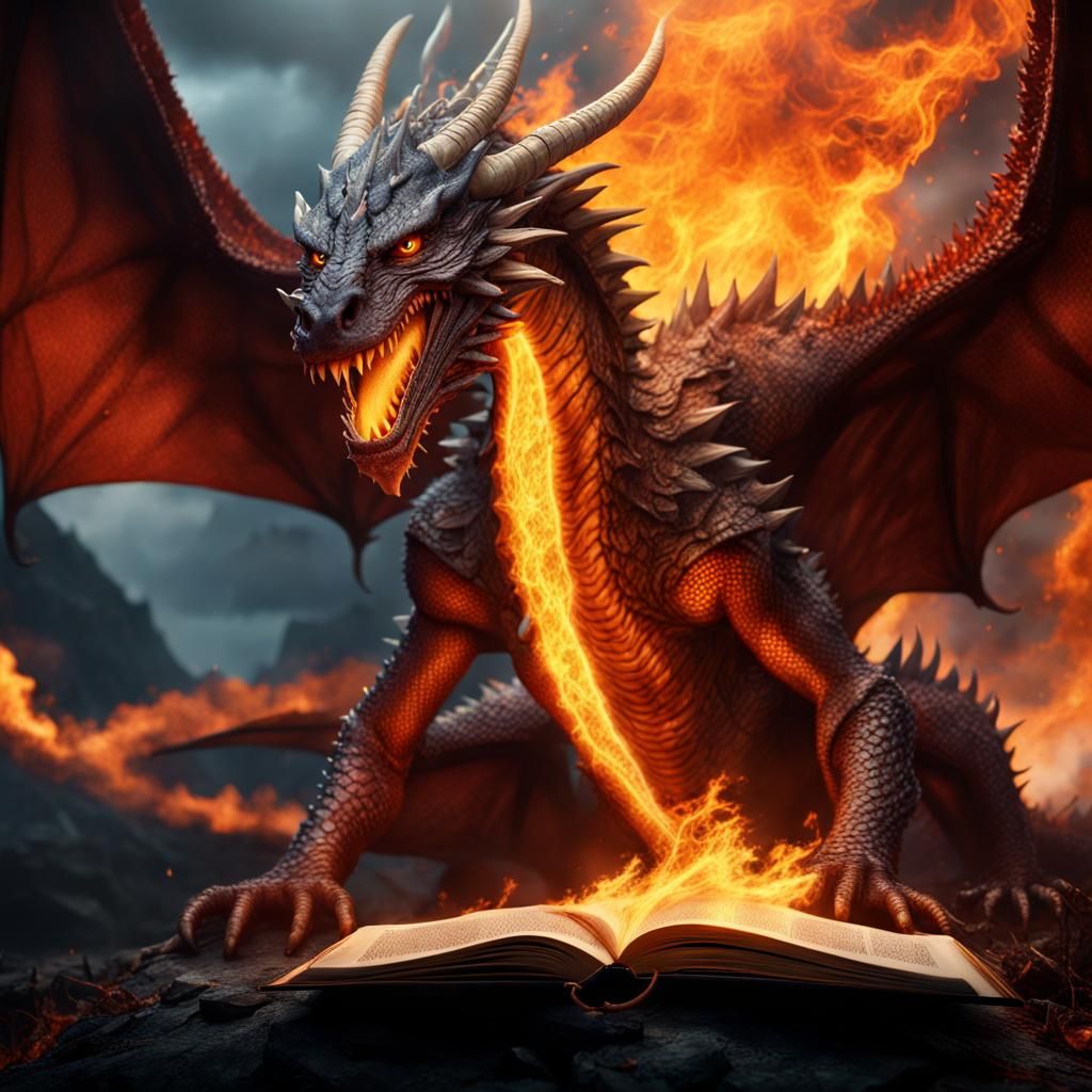 Dragon Breathing Fire Engulfs Lord of the Rings Book